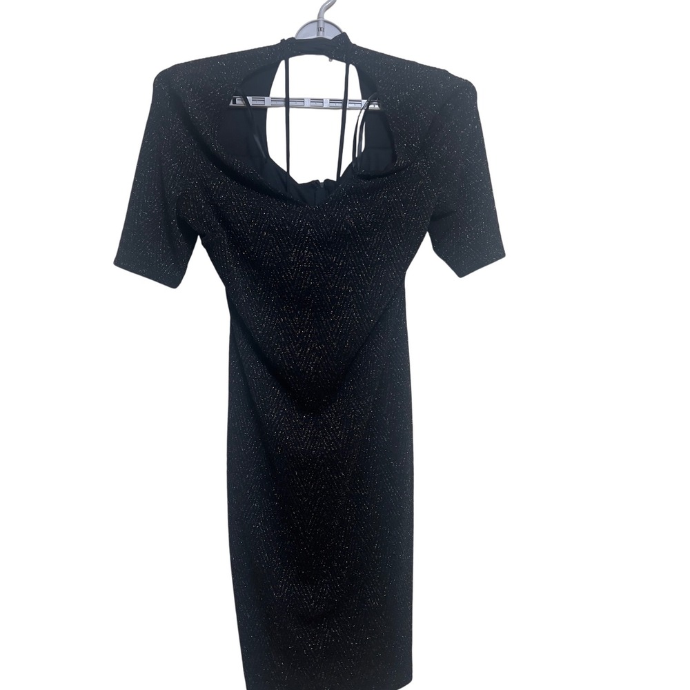 Rebecca B Black Sparkle Midi Dress Cutout Back Short Sleeve Size 16‎